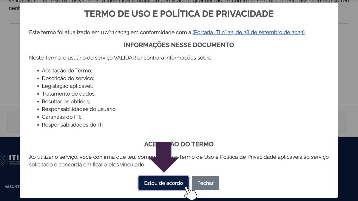 Passo 3 Tutorial Validação de Assinatura Eletrônica